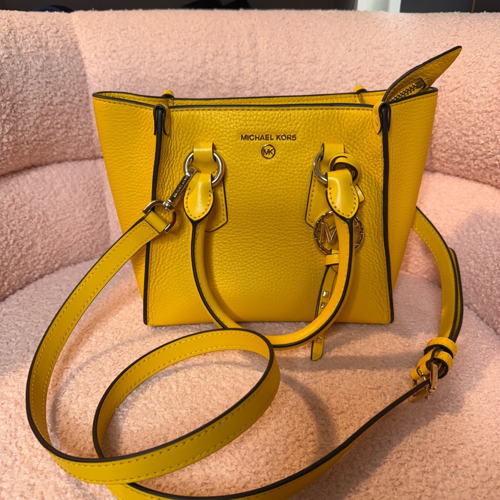 Michael Kors Yellow Crossbody Bag with Adjustable Strap and Gold Hardware